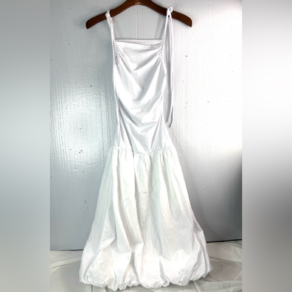 Beautiful S Lagenlook Minimalist Drop Waist White Puff Hem Gown Dress